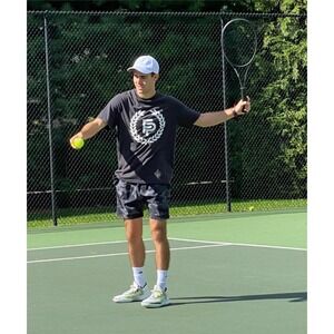 NEW Flint Park Mens Original Logo Tennis T-Shirt Black Organic Cotton Small